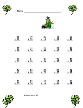 Preview of St. Patrick's Day Addition sheets with key
