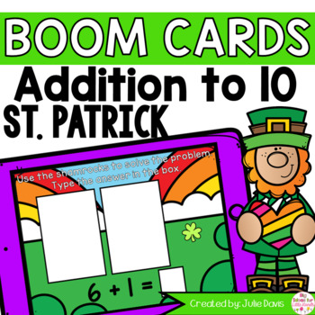 Preview of St Patricks Day Addition to 10 Math Centers | Digital Game Boom Cards