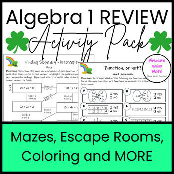 Preview of St. Patricks Day Algebra 1 Review Activity Pack (12 Engaging NO PREP Printables)