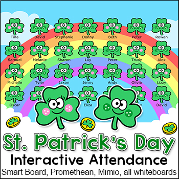 Preview of St. Patrick's Day Activity Smart Board Attendance with Optional Lunch Choices