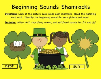 Preview of St. Patrick's Day - Beginning Sounds Shamrocks SMARTboard Activity