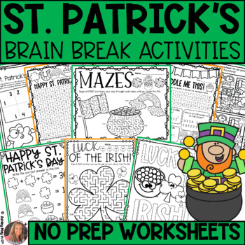 Preview of St Patricks Day Brain Break Activities and NO PREP Coloring Worksheets
