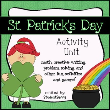 Preview of St Patrick's Day Writing Prompts Activities Math Centers 3rd Grade Grammar Games