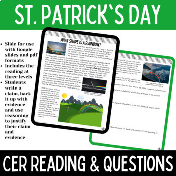 Preview of St Patricks Day CER Claim Evidence Reasoning NGSS Physical Science Waves