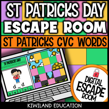 Preview of St Patricks Day CVC Words Digital Escape Room Medial Vowels Activity Game