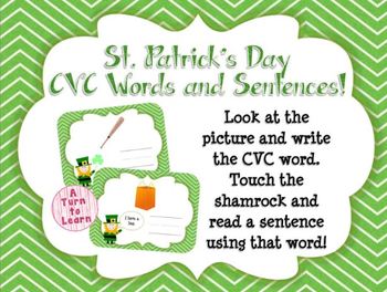 Preview of St. Patrick's Day Spelling CVC Words and Sentences (Smartboard/Promethean Board)