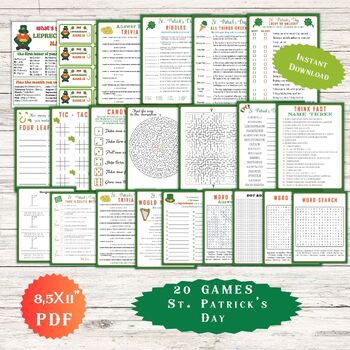 Preview of St Patricks Day Classroom Game Printable Activity leprechaun Riddles Word Search