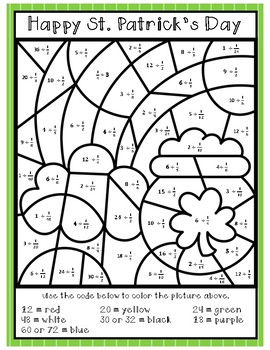 Preview of St. Patricks Day Color By Number: Division by Fractions