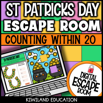 Preview of St Patricks Day Counting to 20 Objects Digital Escape Room Activity Game