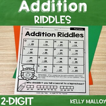 Preview of St Patricks Day Crack the Code Math Riddles 2 Digit Addition 2nd Grade Math Fun
