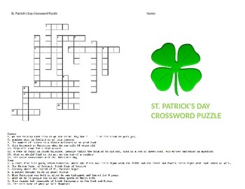 Preview of St. Patrick's Day Crossword Puzzle