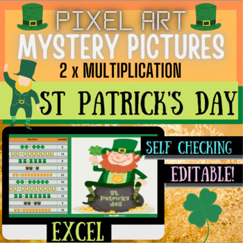 Preview of St Patricks Day Digital Pixel Art Mystery Pictures for Excel Editable Resource