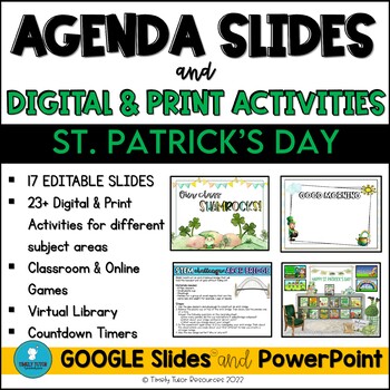 Preview of St Patricks Day Digital & Print Activities Daily Agenda Slides & Virtual Library