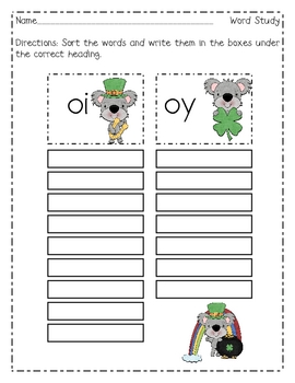 phonics worksheet oi by oy Patrick's oi, Diphthong Sort Word Primary Day St.