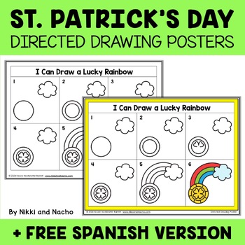 Preview of St Patricks Day Directed Drawing Posters + FREE Spanish