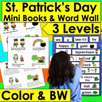 Preview of St. Patrick's Day Activities ☘️ Mini Books 3 Levels + Illustrated Word Wall