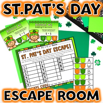 Preview of St Patricks Day Escape Room Activity 4th Grade Math Review March