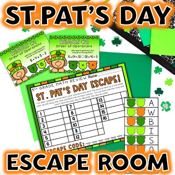 Preview of St Patricks Day Escape Room Activity 5th Grade Math Review March
