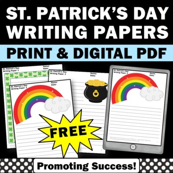Preview of FREE St Pattys Day Writing Paper with Lines St Patricks Day Activities Stations