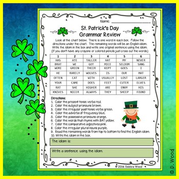 Preview of ESL St. Patrick's Day Grammar Review Puzzle
