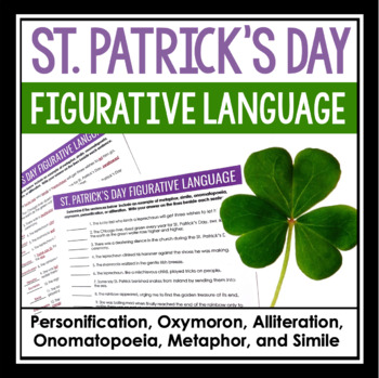 Preview of St. Patrick's Day Figurative Language Assignment - Literary Devices Activity