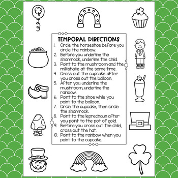 St. Patrick's Day Speech Therapy Worksheets for Following Directions