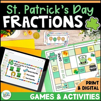 Preview of St. Patrick’s Day Fractions Math Games & Task Cards Centers March Google Slides