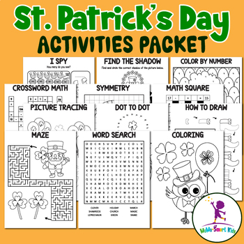 Preview of St Patricks Day Fun Activity Packet | March Puzzles | 26 Engaging Activities