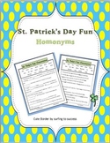 St Patrick's Day Fun:  Homonyms (Grammar Fill-In-the-Blank)