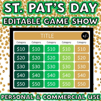 Preview of St Patricks Day Game Show Template EDITABLE Personal or Commercial Use