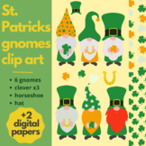 St Patricks Day Gnomes Clip Art + Digital Paper, Shamrock,
