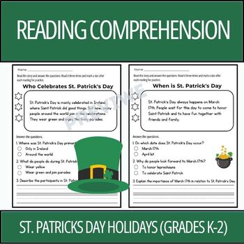 Preview of St. Patricks Day Holidays Reading Comprehension Passages (Grades K-2)