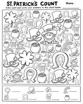 Preview of St. Patricks Day ‘I spy’,count and Color activity page