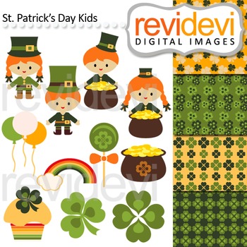 Preview of St Patrick's Day Kids Clip art and digital papers