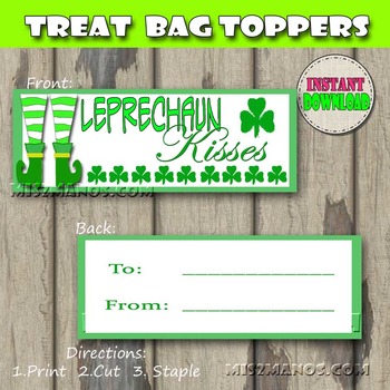 Preview of St Patricks Day Kisses Candy Treat Bag Toppers Snack Baggie Size