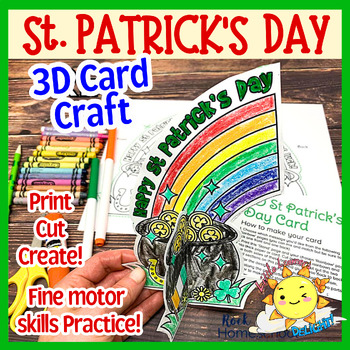 Preview of St Patricks Day LUCKY 3D POT of GOLD RAINBOW CARD Craft|Spring Activity NO PREP