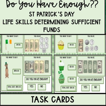 Preview of St Patricks Day Life Skills Determining Sufficient Funds Task Cards