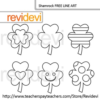 Preview of St. Patrick's Day Line art FREE - Shamrock coloring clip art