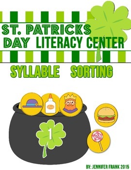 Preview of St. Patricks Day Literacy Center: Pot O' Gold Syllable Sorting