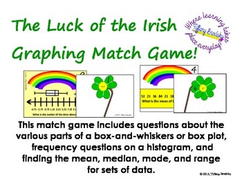 Preview of St. Patricks Day Luck of the Irish Graphing Match Game: mean, box plot, etc.