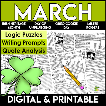 Preview of March Activities Logic Puzzles Brain Teasers | Writing Prompts Early Finishers