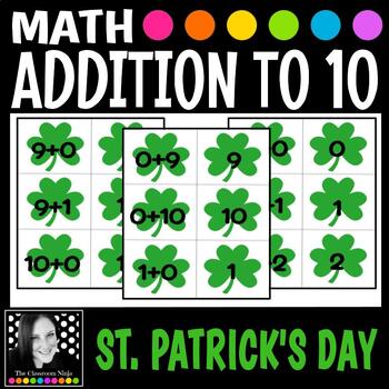 Preview of St. Patricks Day Matching Addition to 10 Game for Math Centers and Stations