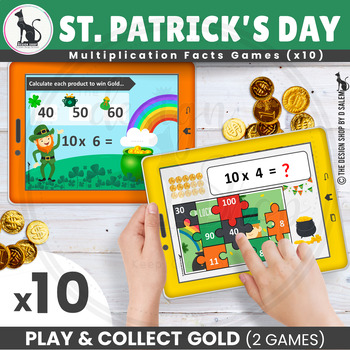 Preview of St Patricks Day Math Boom Cards Multiplication Facts x10 | 2 Games