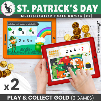 Preview of St Patricks Day Math Boom Cards Multiplication Facts x2 | 2 Games