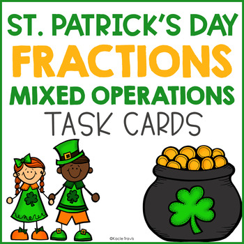 Preview of St. Patrick's Day Math- Fraction Task Cards Mixed Operations