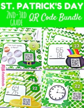 Preview of St. Patrick's Day Math Fun QR Code Task Card Bundle (2nd-3rd grade)
