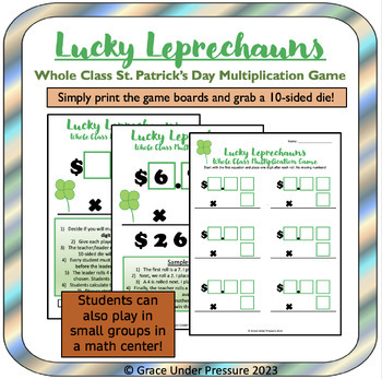 Preview of St Patrick's Day Math Game: Class Decimal Multiplication Game or Math Center