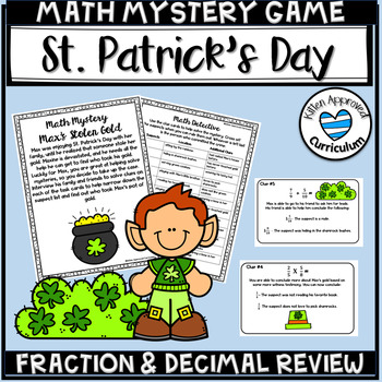 Preview of St Patricks Day Math Games Fraction and Decimal Review Math Mystery