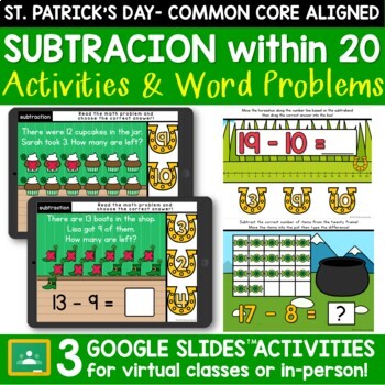 Preview of St Patricks Day Math Word Problems and Activities for Subtraction within 20