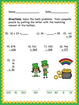 Preview of St. Patrick's Day - Math Worksheet FREEBIE